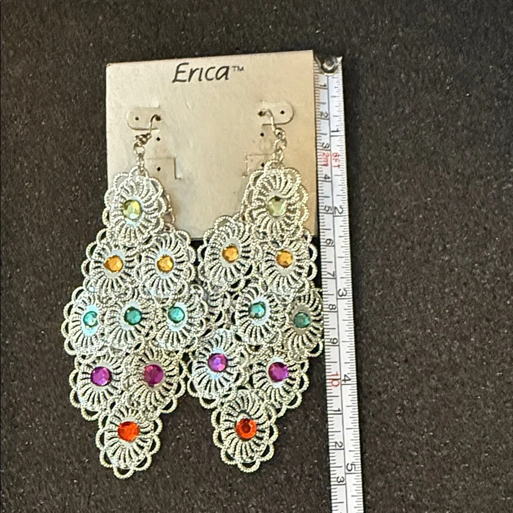 Erica Silver-Tone Chandelier Earrings – Multicolor Rhinestones - Picture 2 of 4